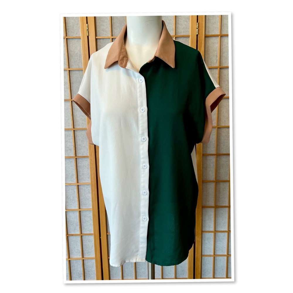 SHEIN Color Block Button Down Shirt